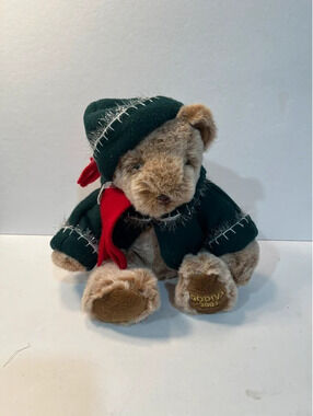 Godiva 2003 Teddy Brown Bear Plush Christmas Green Jacket 12" Red Scarf Soft Toy